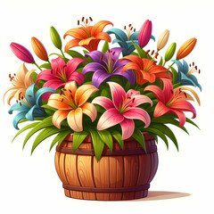 bouquet of lilies.  flower, flowers, vector, nature, floral, spring, plant, illustration, Ai generated 