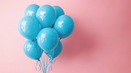 Blue balloons floating in pink pastel background room studio. minimal idea creative concept