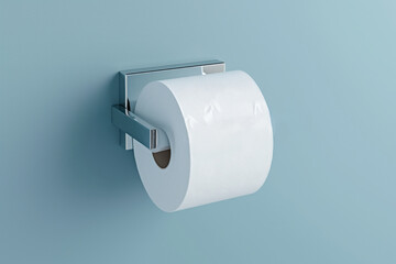 A white roll of soft toilet paper neatly hanging at modern chrome holder in bathroom wall AI Generative