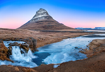  Kirkjufell Mountain (The Hat Mountain) and Kirkjufellsfoss Falls, Iceland
