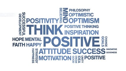 Think Positive animated word cloud;text design animation tag kinetic typography seamless loop.