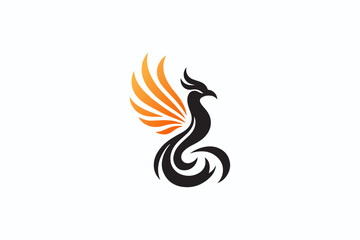 Fototapeta na wymiar Phoenix Logo, Vector Minimalist style, radient rising phoenix logo design. Firebird, flame fire wing vector icon