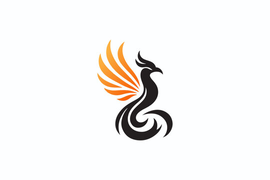 Phoenix Logo, Vector Minimalist style, radient rising phoenix logo design. Firebird, flame fire wing vector icon