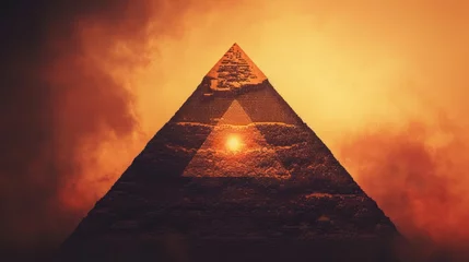 Foto op Canvas Mystical Symbols of Ancient Egyptian Culture: Pyramid's Sun God Ra and Rebirth © Sascha