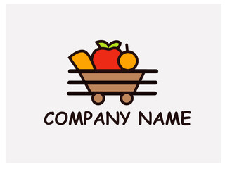 Vegetable shopping cart logo and illustration.