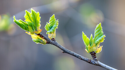 buds of spring Close-up of Budding Tree Branch with Emerald & Chartreuse Leaves Spring Nature