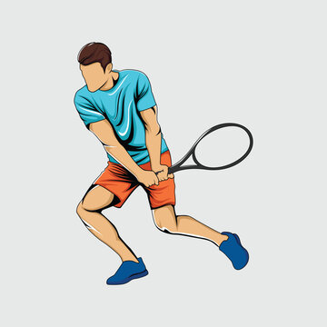 Tennis Player Athlete Bright Stylized Vector