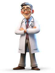 Fototapeta premium A 3D doctor's full body cartoon image against a white background