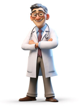 A 3D doctor's full body cartoon image against a white background