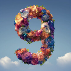 9 number with flowers background and wallpaper