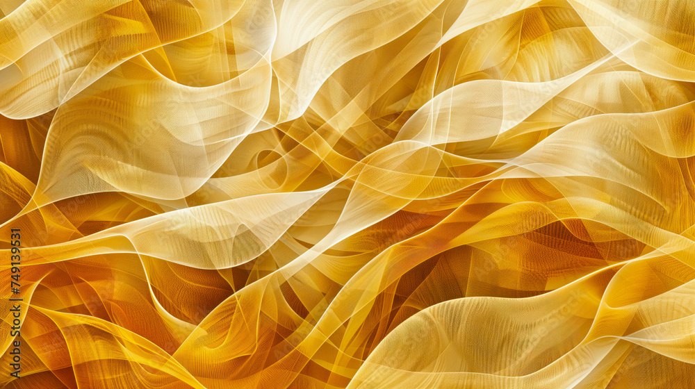 Wall mural ethereal waves of golden fabric creating a sense of fluid motion and soft texture