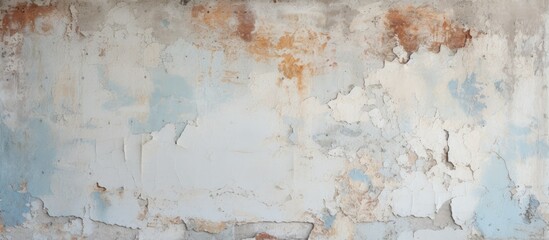 An aged concrete wall covered in deteriorating layers of paint, showcasing a textured surface with peeling sections and visible weathering.