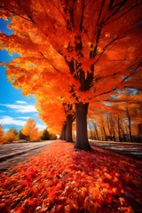 Papier Peint photo autocollant Rouge Autumn Splendor: A Scenic Display of Fall Colors in a Forest
