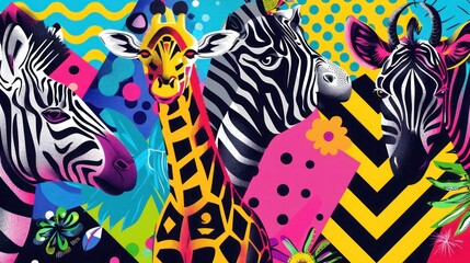 Abstract Collage of Wild Animals in Pop Art