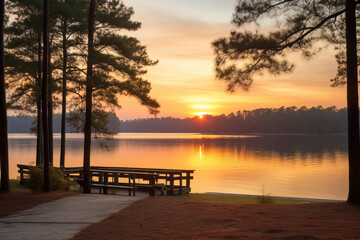 Fototapeta na wymiar sunset on the lake.