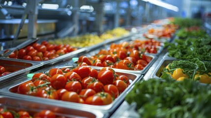 Food Production Lines ensure fresh, safe food from factory to table in hygienic, temperature-controlled environments. - obrazy, fototapety, plakaty