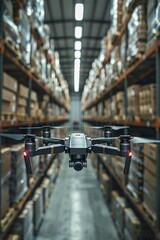 Innovation Incubator: Part of the warehouse functions as a testing ground for new logistics technologies, ranging from drone delivery systems to blockchain-based inventory management. - obrazy, fototapety, plakaty
