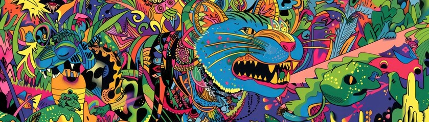 Psychedelic Colorful Animal Pop Art Painting