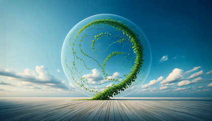 Vine Sphere Over Wooden Deck Against Sky