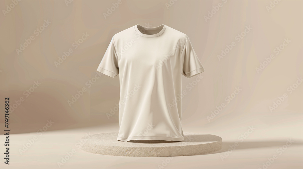 Wall mural 3D mockup of a plain white t-shirt placed neatly on a podium with a neutral background, Ai generated Images - Wall murals