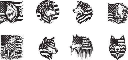 American flag and wolf Patriotic visuals with natural strength Vector Lasser Cut Generative AI