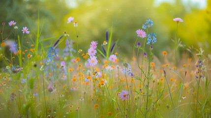 Meadow with flowers landscape background