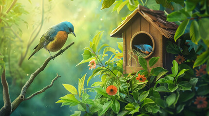 
Beautiful Bird house in the garden background