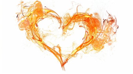 burning heart icon, crafted from glowing orange and red fire, stands out on a pure white canvas