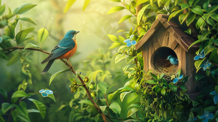 Bird house on a branch