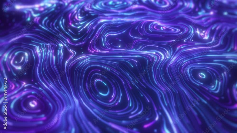 Wall mural blue spiral lines, technology digital particle flow. elegant neon lines video, flowing lines and glo