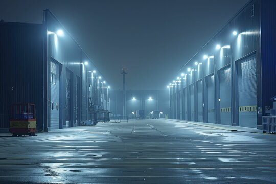 Night watchmen ensure production safety with floodlights, maintaining operations throughout the night.