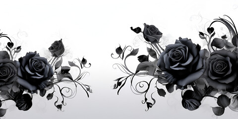 black roses drawing on white background ai generated