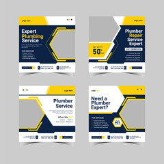 Plumbing service social media post template, Web banner template