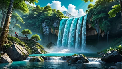 Voilages Rivière forestière waterfall,Generative aI