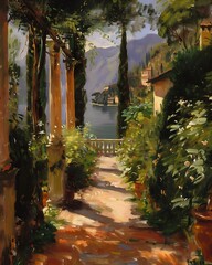 pathway view lake trees italian romantic simple path traced porches courtyard walkway dolomites