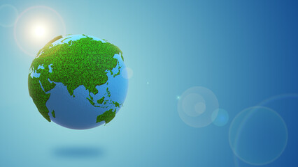 Sustainability concept with earth globe and sunlight