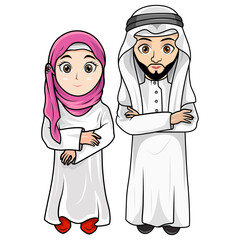 Happy couple muslim kids cartoon