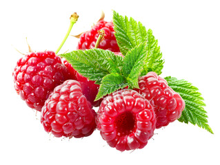 Branch of delicious, ripe raspberries white background PNG