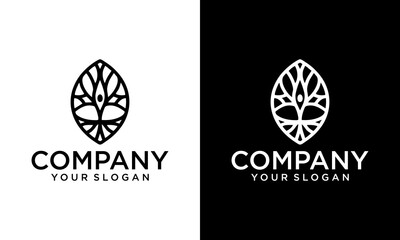 Fototapeta premium Creative Abstract Leaf Logo design vector template linear style.