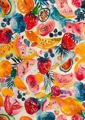 Fototapeta na wymiar fruit design milk summer vibrancy pattern princess tropical splashes liquid color white ink silks