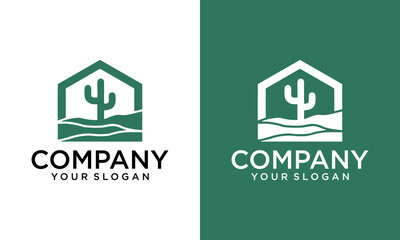 Creative House Cactus logo design Template. Home Cactus logo vector illustration.