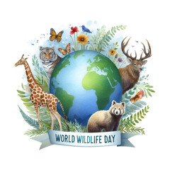 water color World wildlife day Animal and world map