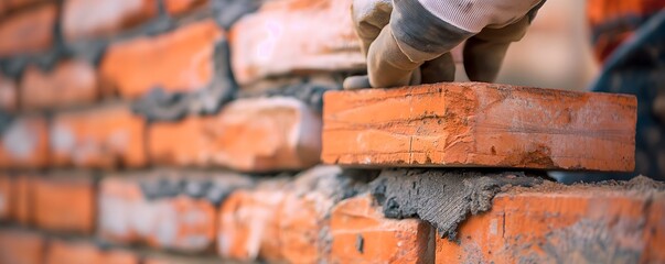 A bricklayer meticulously placing bricks onto a cement mix at a construction site, emphasizing the importance of building more affordable houses to address the housing crisis.