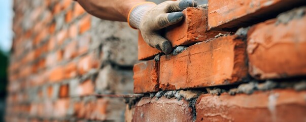 A bricklayer meticulously placing bricks onto a cement mix at a construction site, emphasizing the importance of building more affordable houses to address the housing crisis.
