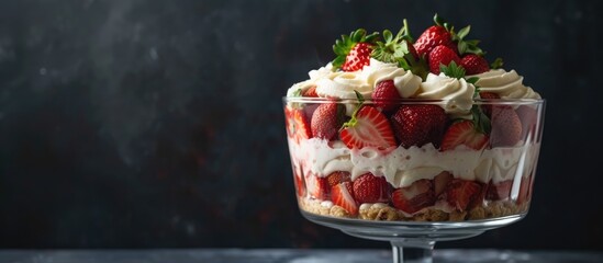 A vegan, lactose-free dessert featuring fresh strawberries, whipped cream, and coconut milk served in a glass dish. This healthy and organic recipe combines the sweetness of berries with a light and - Powered by Adobe