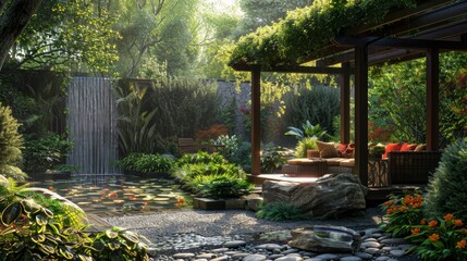 Visualize a cozy backyard retreat, where tranquility and nature blend seamlessly