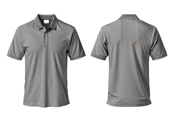 Front and back grey polo shirt mockup, white background PNG