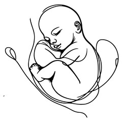 Obraz premium Continuous one black line art hand drawing newborn lying or sleeping doodles outline style vector illustration on white background