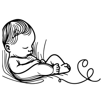 recommend clip art: Continuous one black line art hand drawing newborn lying or sleeping doodles outline style vector illustration on white background