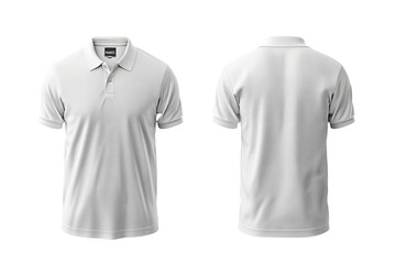 Front and back white polo shirt mockup, white background PNG